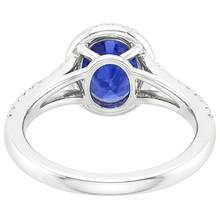Halo Ring Oval Ceylon Sapphire & Natural Earth Mined DIAMOND ( NOT LAB GROWN )s V Split Shank 4 Carats