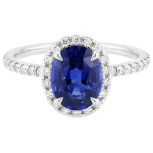 Halo Ring Oval Cut Ceylon Sapphire & Pave Set Natural Earth Mined Diamonds 4 Carats