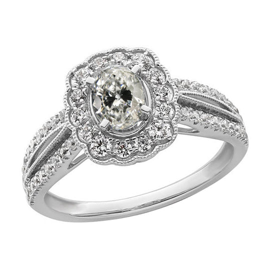 Halo Ring Oval Old Cut Natural Diamond Split Prong Flower Style 5 Carats Gold