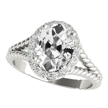 Halo Ring Oval Old Cut Real Diamond Rope Style Split Shank 6 Carats