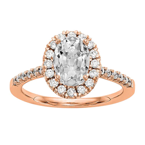 Halo Ring Oval Old Mine Cut Real Diamond Fishtail Set 4.50 Carats Rose Gold