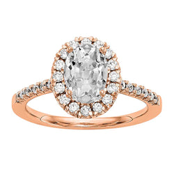 Halo Ring Oval Old Mine Cut Real Diamond Fishtail Set 4.50 Carats Rose Gold