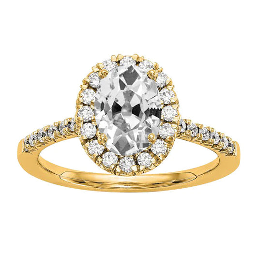 Halo Ring Oval Old Miner Real Diamond Yellow Gold Tapered Shank 5.25 Carats