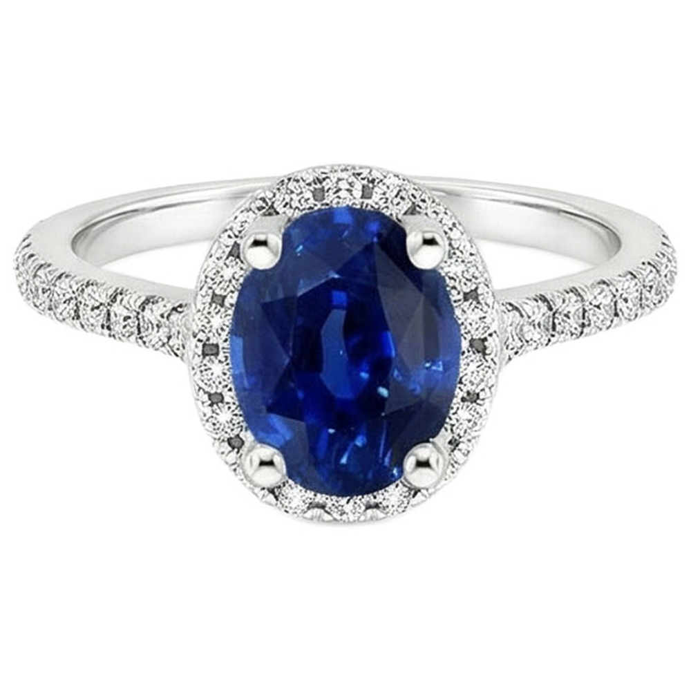 natural round sapphire 5ct ring on white background