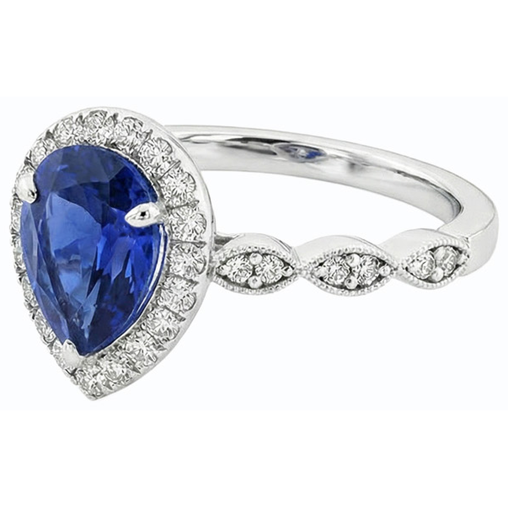natural round sapphire 5ct ring on white background