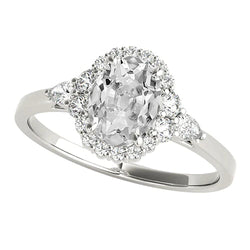 Halo Ring Pear & Oval Old Miner Real Diamond 3 Stone Style 4.50 Carats