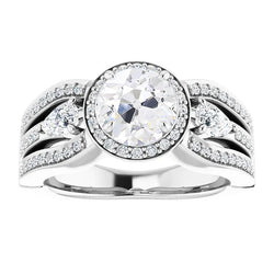 Halo Ring Pear & Round Real Old Cut Diamond Triple-Row Accents 5.50 Carats
