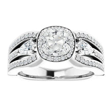 Halo Ring Real Pear & Cushion Old Cut Diamond 3 Stone Style 7 Carats