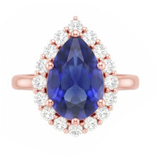 Halo Ring Rose Gold Pear Shape Blue Sapphire & Natural Earth Mined Diamonds 3.75 Carats