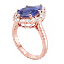 Halo Ring Rose Gold Pear Shape Blue Sapphire & Natural Earth Mined Diamonds 3.75 Carats