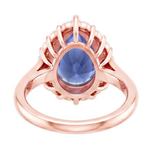 Halo Ring Rose Gold Pear Shape Blue Sapphire & Natural Earth Mined Diamonds 3.75 Carats