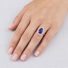 Halo Ring Rose Gold Pear Shape Blue Sapphire & Natural Earth Mined Diamonds 3.75 Carats