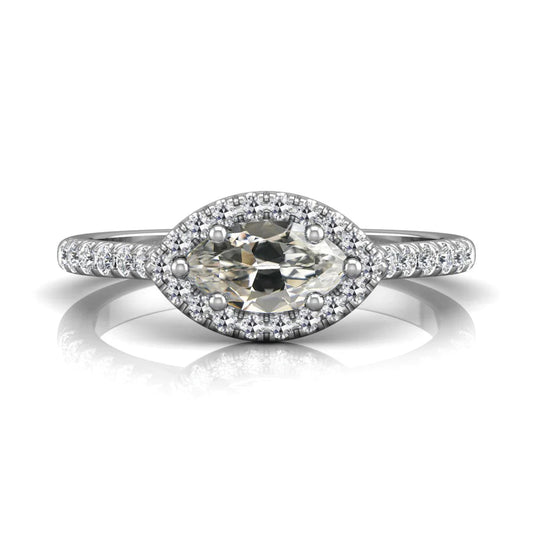 Halo Ring Round & Marquise Old Miner Natural Diamond 6 Prong Set 4 Carats Gold