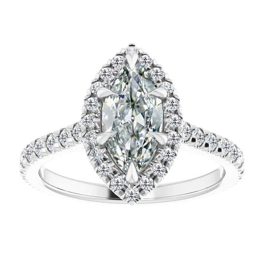 Halo Ring Round & Marquise Old Miner: Real Diamond 6 Prong Set 6 Carats