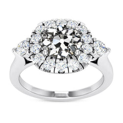 Halo Ring Round Natural Old Mine Cut Diamond 14K White Gold 6.50 Carats
