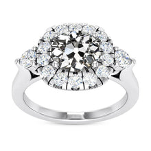 Halo Ring Round Natural Old Mine Cut Diamond 14K White Gold 6.50 Carats