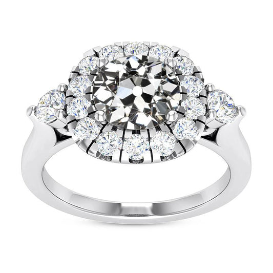 Halo Ring Round Natural Old Mine Cut Diamond 14K White Gold 6.50 Carats