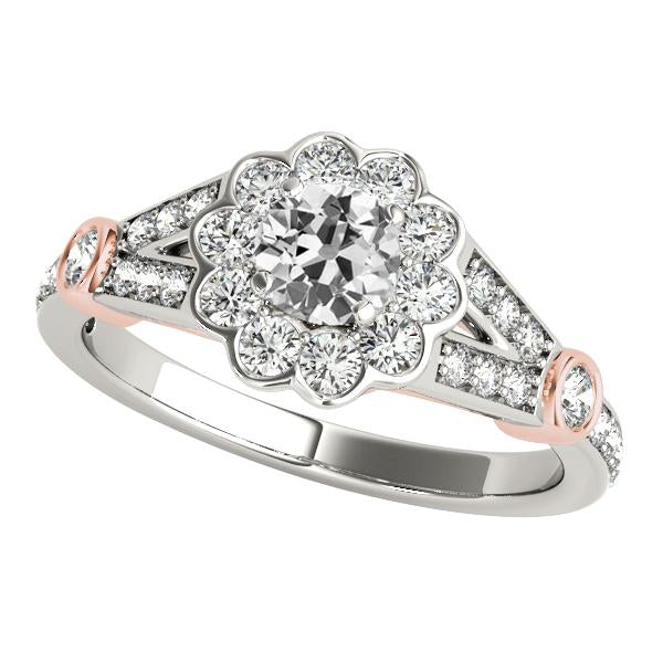Halo Ring Round Old Cut Genuine Diamond Split Flower Style 4.25 Carats