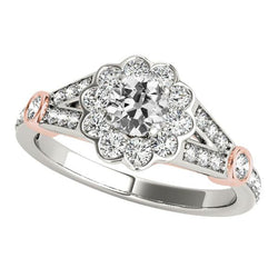Halo Ring Round Old Cut Genuine Natural Earth Mined Diamond Split Flower Style 4.25 Carats