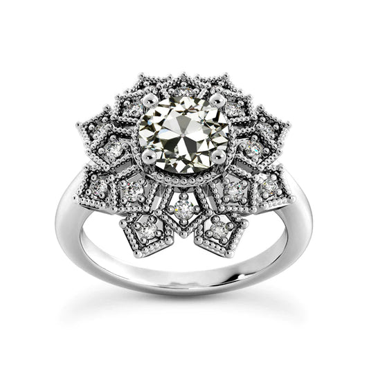 Halo Ring Round Old Cut Natural Diamond Star Vintage Style 4.50 Carats