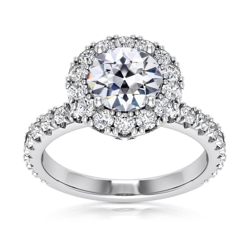 Halo Ring Round Old Cut Natural Earth Mined Diamond Gold Fishtail Set 6.50 Carats