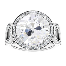 Halo Ring Round Old Cut Real Diamond Prong Set 9.50 Carats Split Shank