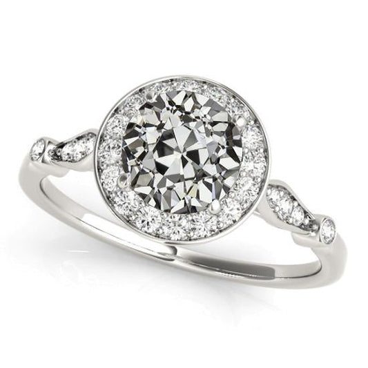 Halo Ring Round Old Mine Cut Genuine Diamond Women's Jewelry 4 Carats