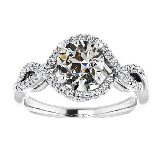 Halo Ring Round Old Mine Cut Natural Diamond Pave Infinity Style 5 Carats