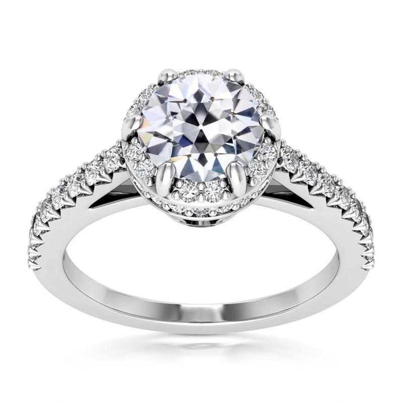 Halo Ring Round Old Mine Cut Real Natural Earth Mined Diamond 6 Prong Set 7 Carats Jewellery
