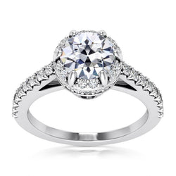 Halo Ring Round Old Mine Cut Real Diamond 6 Prong Set 7 Carats Jewelry