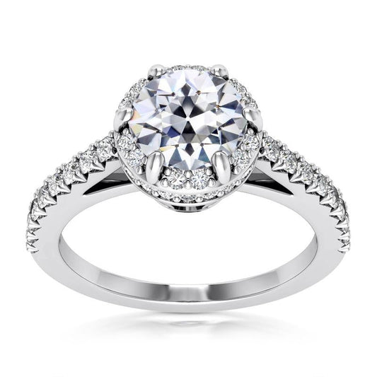 Halo Ring Round Old Mine Cut Real Diamond 6 Prong Set 7 Carats Jewelry