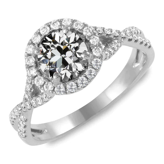 Halo Ring Round Old Mine Cut Real Diamond Pave Infinity Style 5 Carats