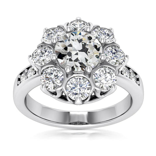 Halo Ring Round Old Mine Cut Real Diamond Prong Set 8 Carats