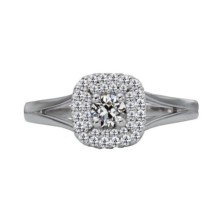 Halo Ring Round Old Mine Cut Real Natural Earth Mined Diamond Split Shank 3 Carats