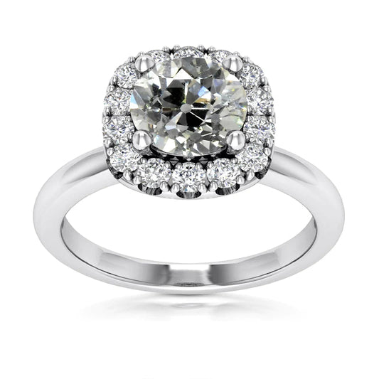 Halo Ring Round Old Mine Cut Real Diamonds Prong Set 4.75 Carats