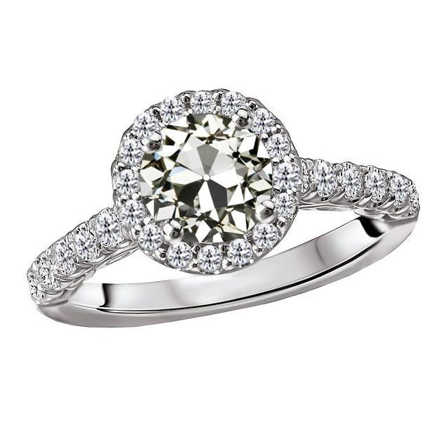 Halo Ring Round Old Miner Genuine Diamond With Accents 14K Gold 5 Carats
