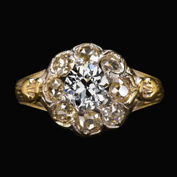 Halo Ring Round Old Miner Natural Diamond Flower Vintage Style 4.50 Carats