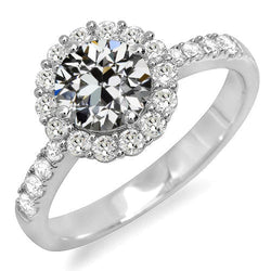 Halo Ring Round Old Miner Real Diamond Flower Style 4.50 Carats