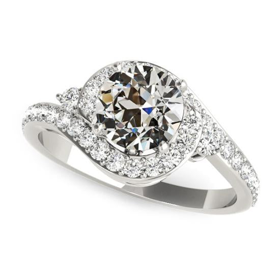 Halo Ring Round Old Miner Natural Earth Mined Diamond Twisted Shank 4.50 Carats