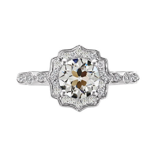 Halo Ring Round Old Miner Real Diamond Vintage Style Prong Set 4 Carats