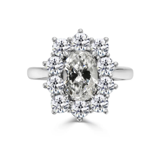 Halo Ring Round & Oval Old Cut Natural Diamond Ring Star Style 4.50 Carats