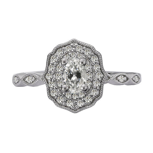 Halo Ring Round & Oval Old Mine Cut Diamond Real Flower Style 4 Carats