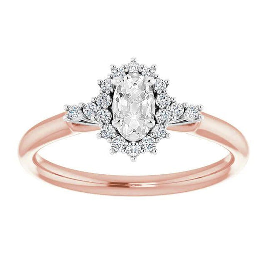 Halo Ring Round & Oval Old Mine Cut Natural Diamonds Star Style 3.90 Carats