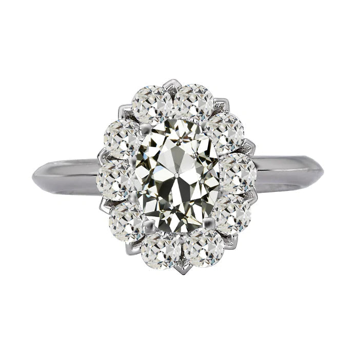 Halo Ring Round & Oval Old Miner Natural Diamond Flower Style 9 Carats Gold