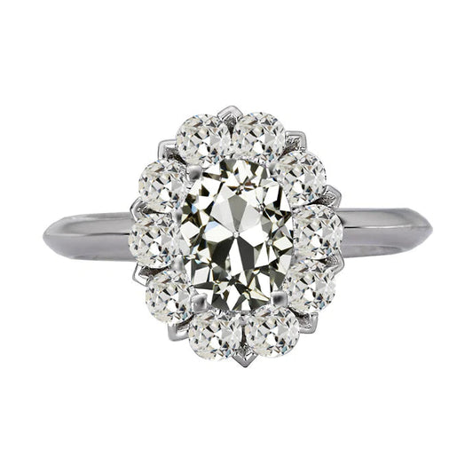 Halo Ring Round & Oval Old Miner Natural Diamond Flower Style 9 Carats Gold