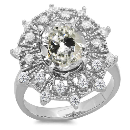 Halo Ring Round & Oval Old Miner Real Diamond Flower Style 9 Carats