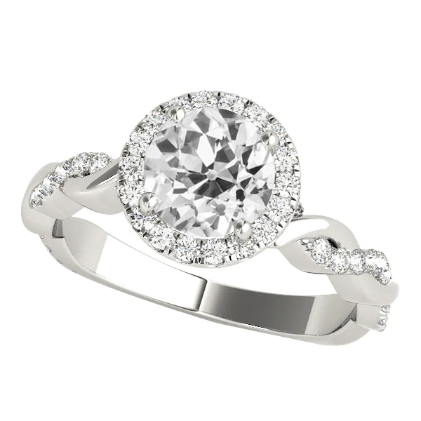 Halo Ring Round Real Old Mine Cut Diamonds Twisted Style 4.25 Carats