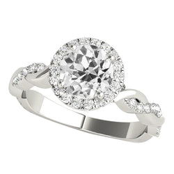 Halo Ring Round Old Mine Cut Real Natural Earth Mined Diamonds Twisted Style 4.25 Carats