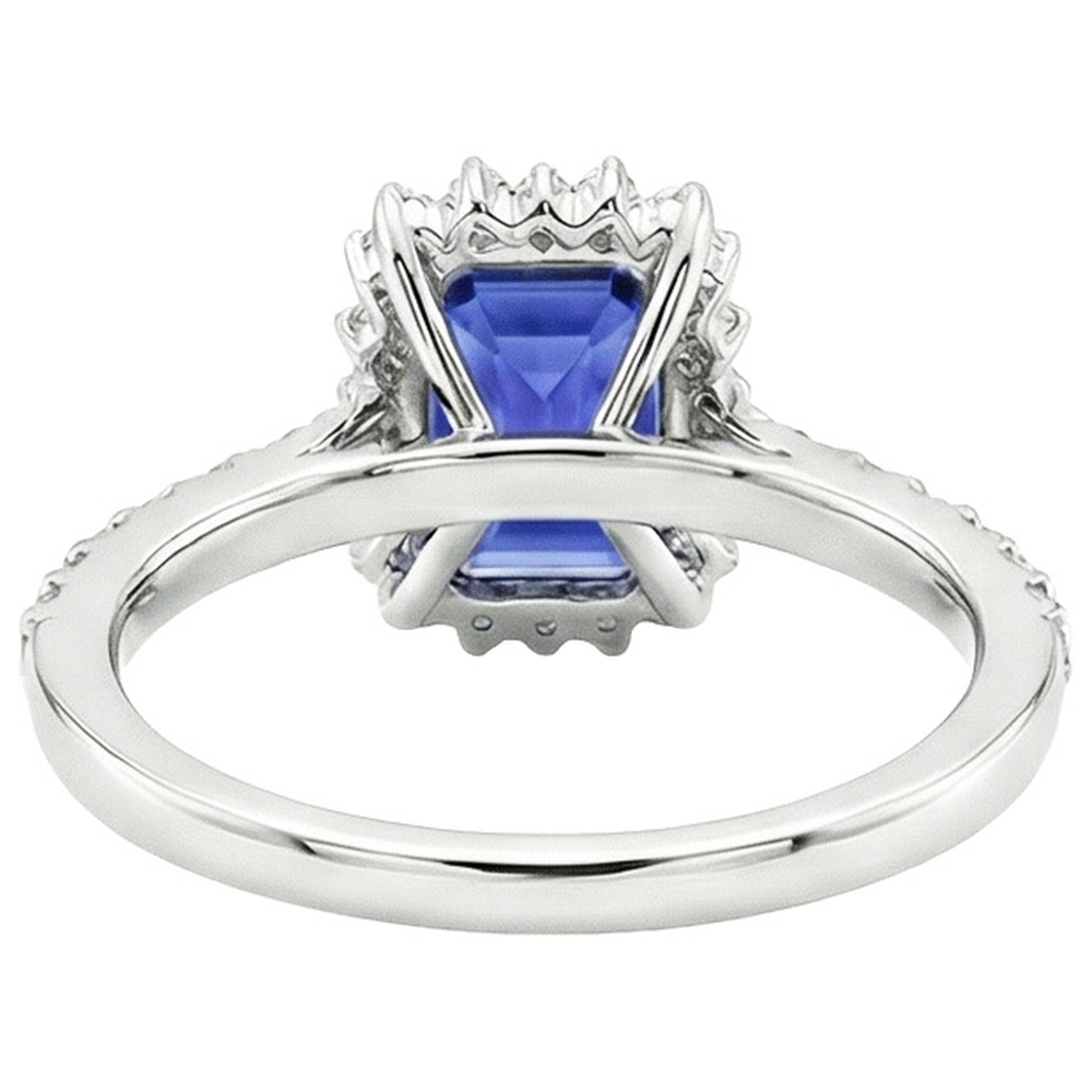 Halo Ring Star Style Ceylon Sapphire & Natural Earth Mined Diamond 4.50 Carats
