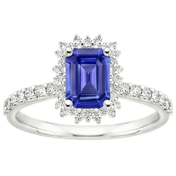 Halo Ring Star Style Ceylon Sapphire & Natural Earth Mined Diamond 4.50 Carats